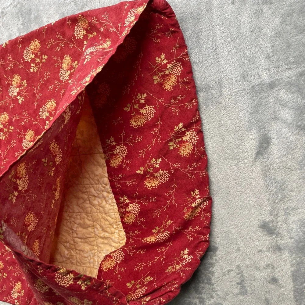 Handmade‎ Quilted Lumbar Pillow Cover Star Pattern Red Burgundy Floral Border